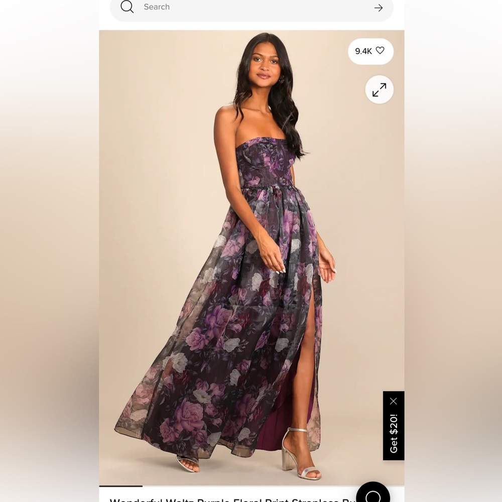 Lulu's Strapless Floral Dress in Purple and Black